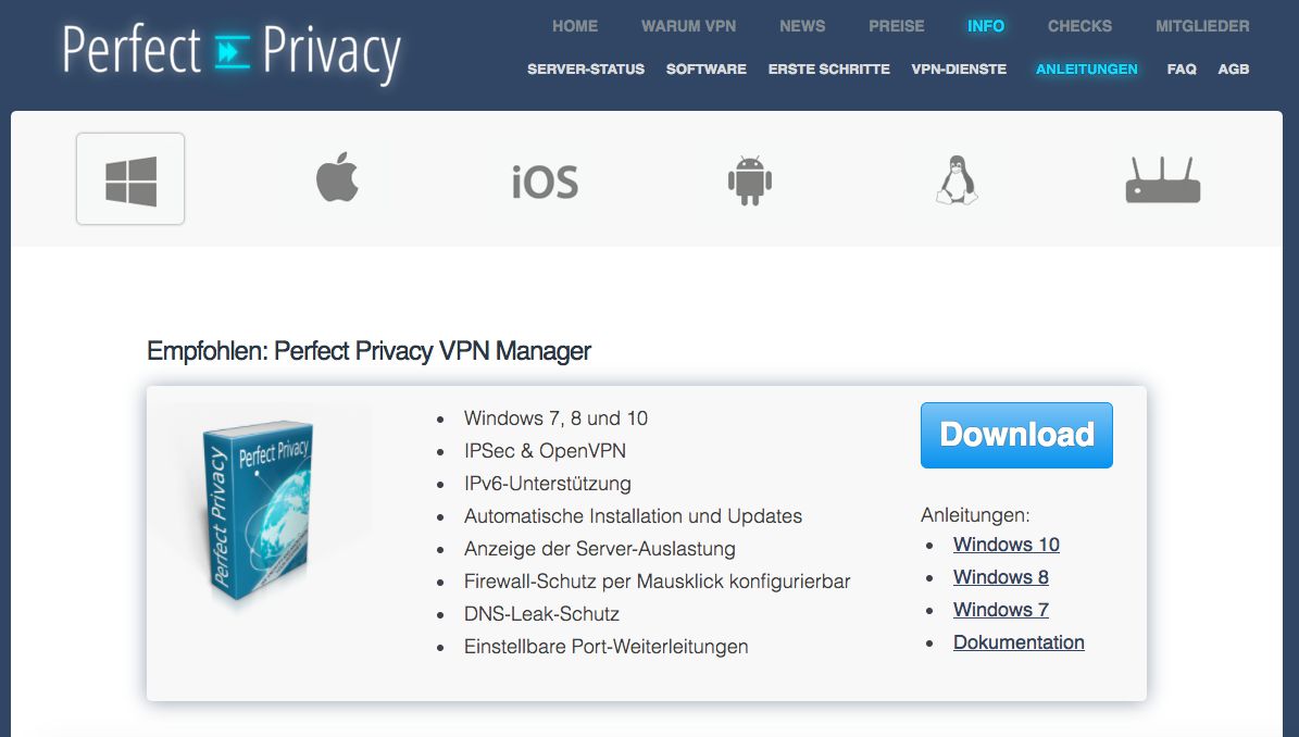 VPN Anleitungen Perfect Privacy