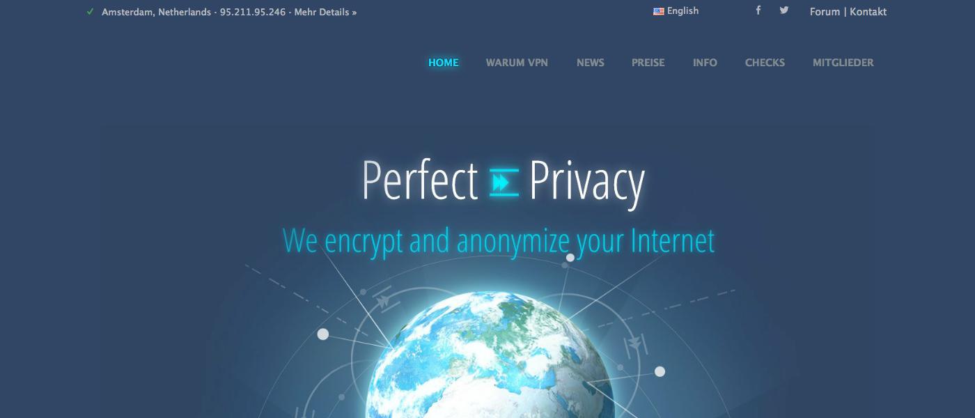 Perfect Privacy VPN Webseite
